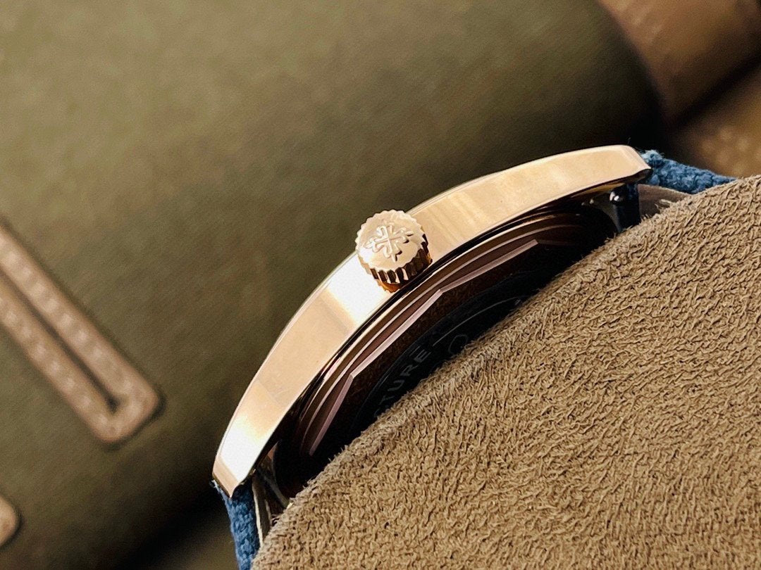 PATEK CALATRAVA 40MM ROSE GOLD BLUE DIAL REF 6007A