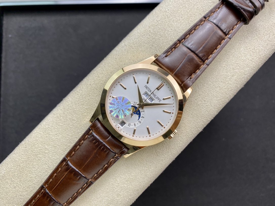 PATEK CALATRAVA MOONPHASE ANNUAL CALENDAR GOLD CASE WHITE DIAL