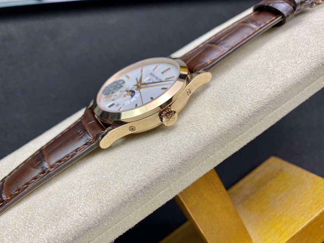 PATEK CALATRAVA MOONPHASE ANNUAL CALENDAR GOLD CASE WHITE DIAL