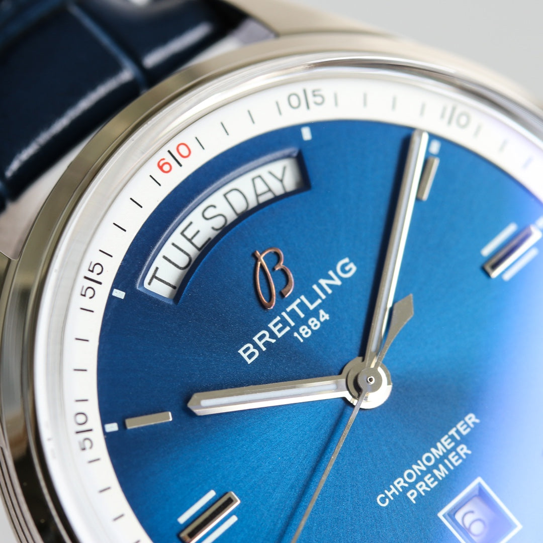PREMIER DAY DATE 40 STAINLESS STEEL LEATHER STRAP