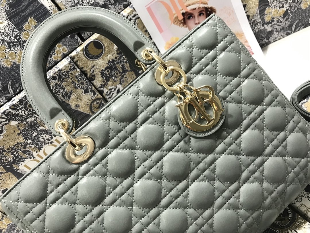 LARGE LADY BAG 32CM GRAY CANNAGE LAMBSKIN