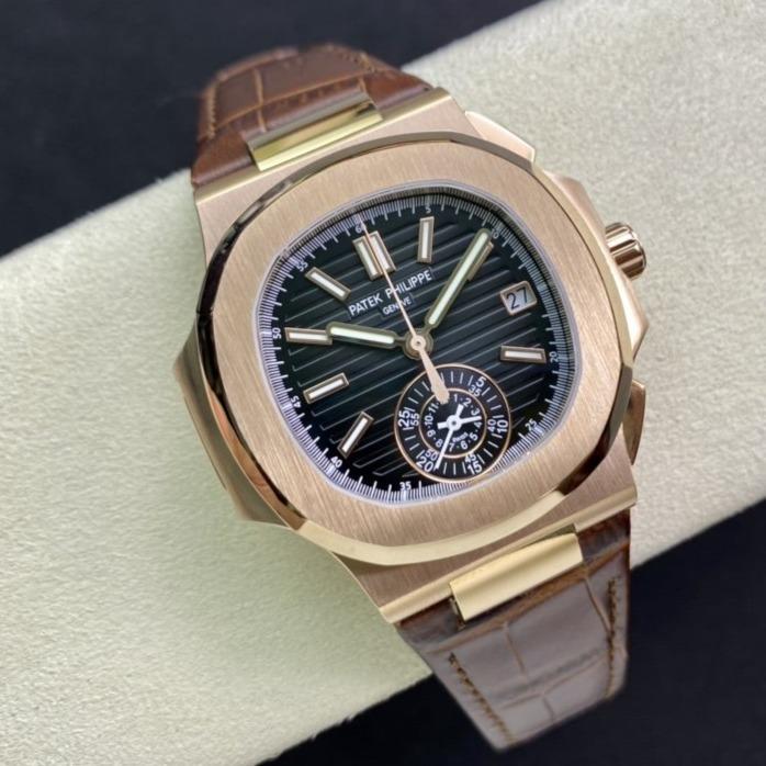 PATEK NAUTILUS 5980/1AR-001 ROSE GOLD CHRONOGRAPH BLUE DIAL LEATHER