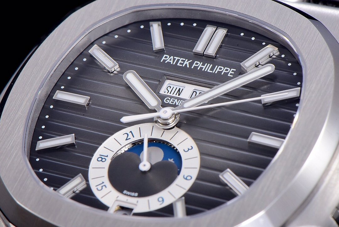 PATEK NAUTILUS MOONPHASE ANNUAL CALENDAR BLACK DIAL RUBBER