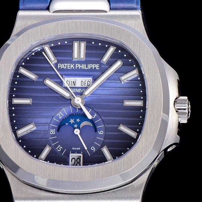 PATEK NAUTILUS MOONPHASE ANNUAL CALENDAR BLUE DIAL RUBBER