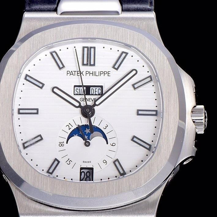 PATEK NAUTILUS MOONPHASE ANNUAL CALENDAR WHITE DIAL RUBBER