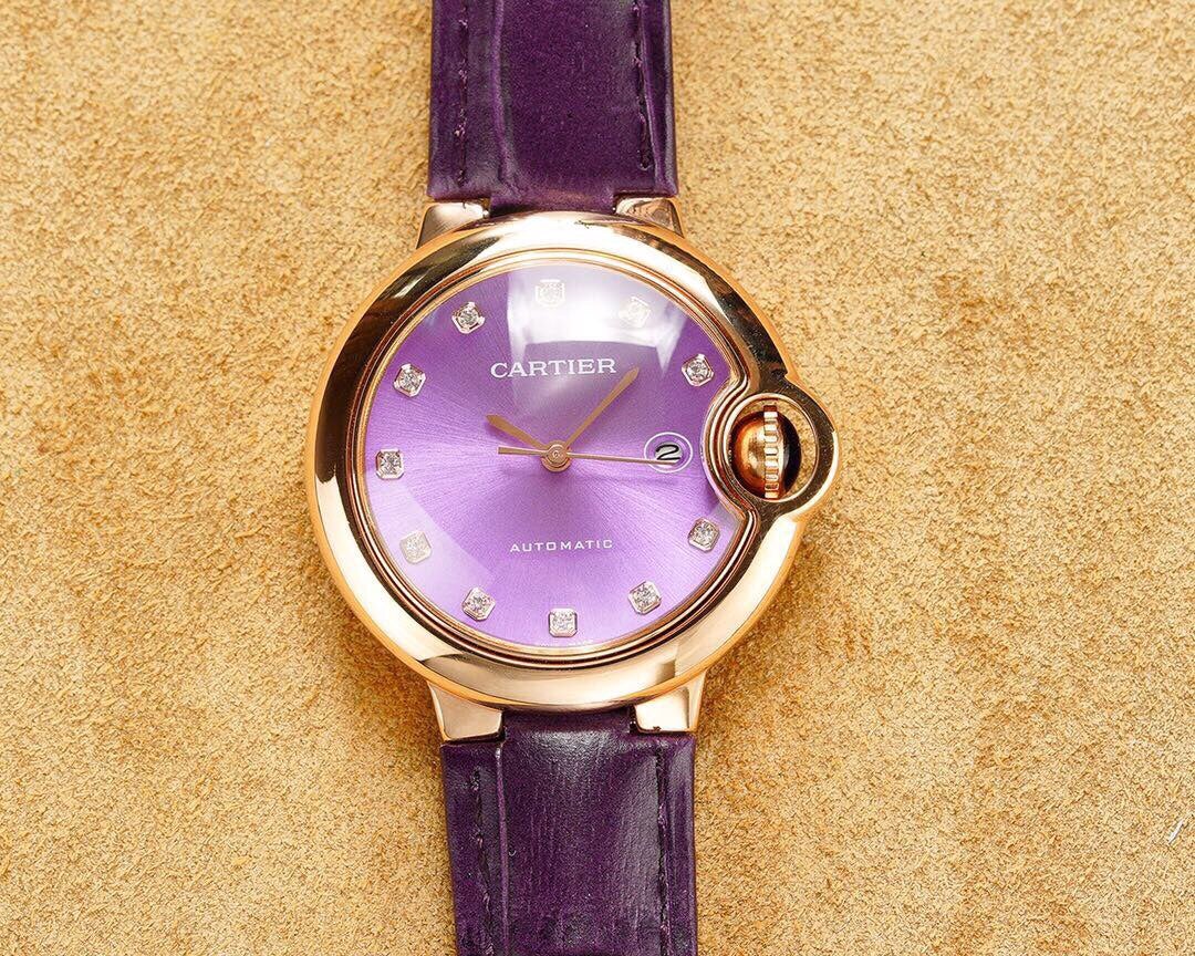 BALLON BLEU 33MM ROSE GOLD CASE PINK DIAL LEATHER STRAP