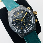 DAYTONA 40MM CUSTOM CARBON FILBER BLACK DIAL NAVY LEATHER
