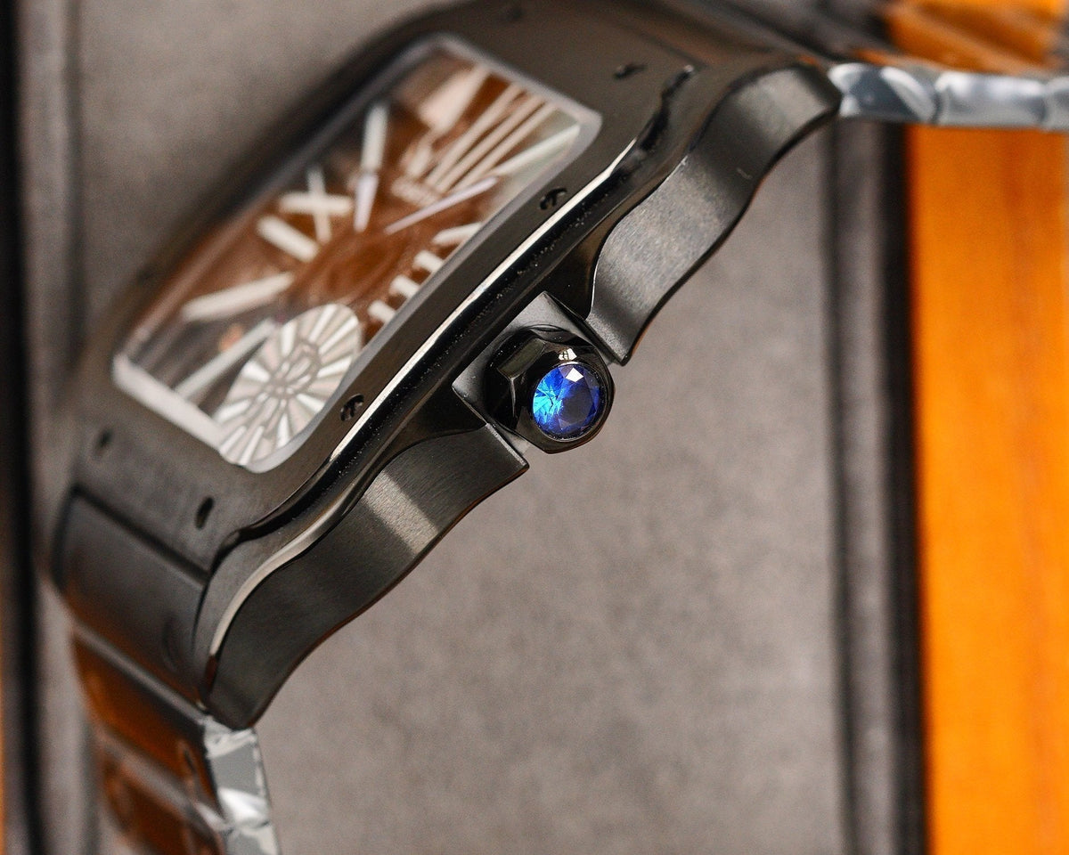 SANTOS DE CARTIE STAINLES STEEL SKELETON DIAL ALL BLACK