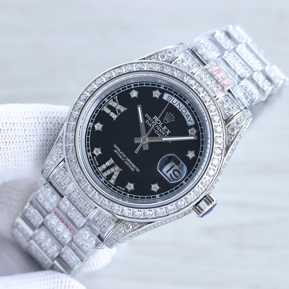 DAY-DATE 41 SILVER CUSTOM ALL DIAMOND