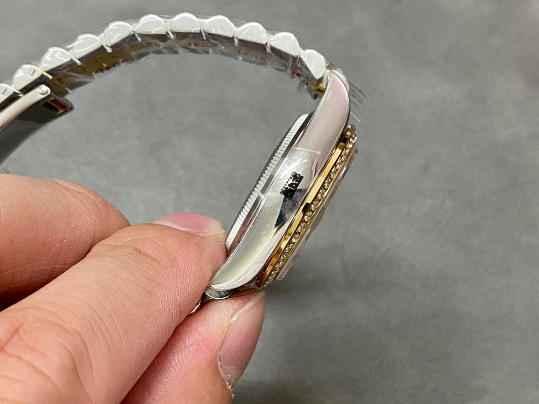 DATEJUST 31MM GOLD STEEL DIAMOND BEZEL YELLOW DIAL
