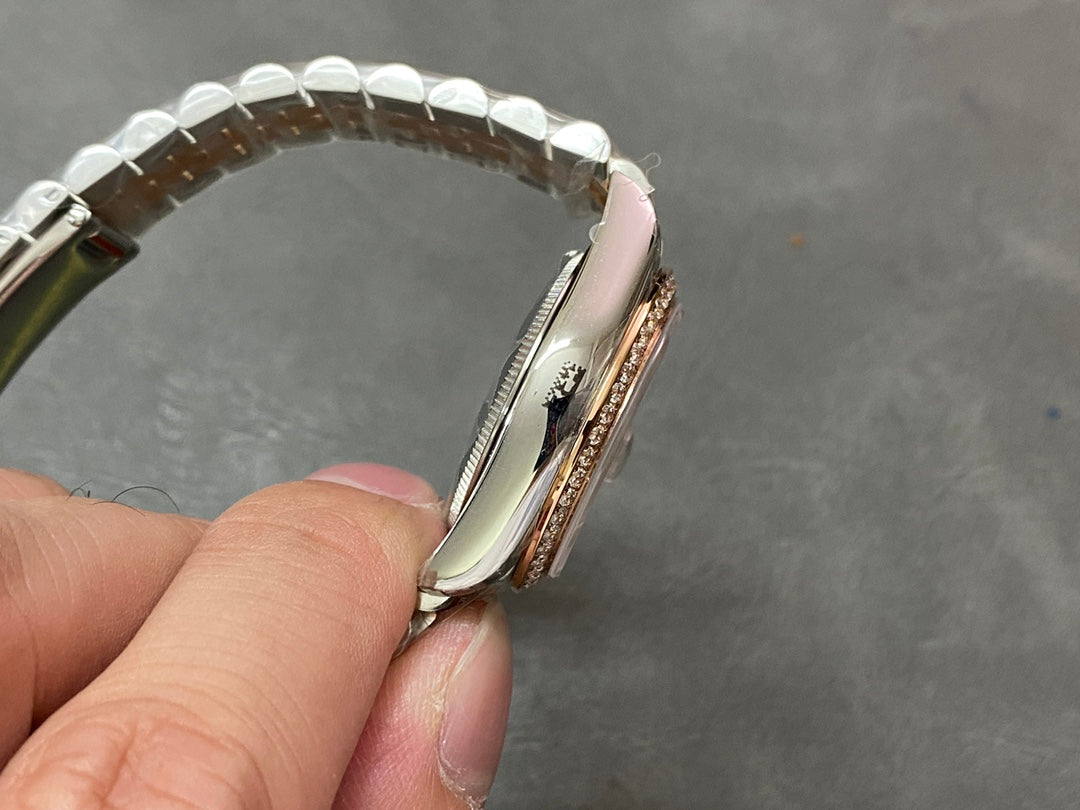 DATEJUST 31MM PINK GOLD STEEL CHOCOLATE DIAL