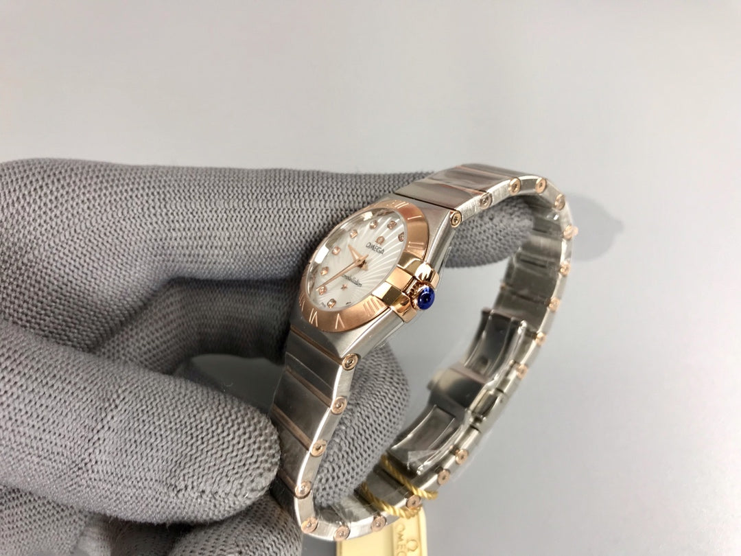 Omega Constellation 27mm Silver Pink Gold White Dial