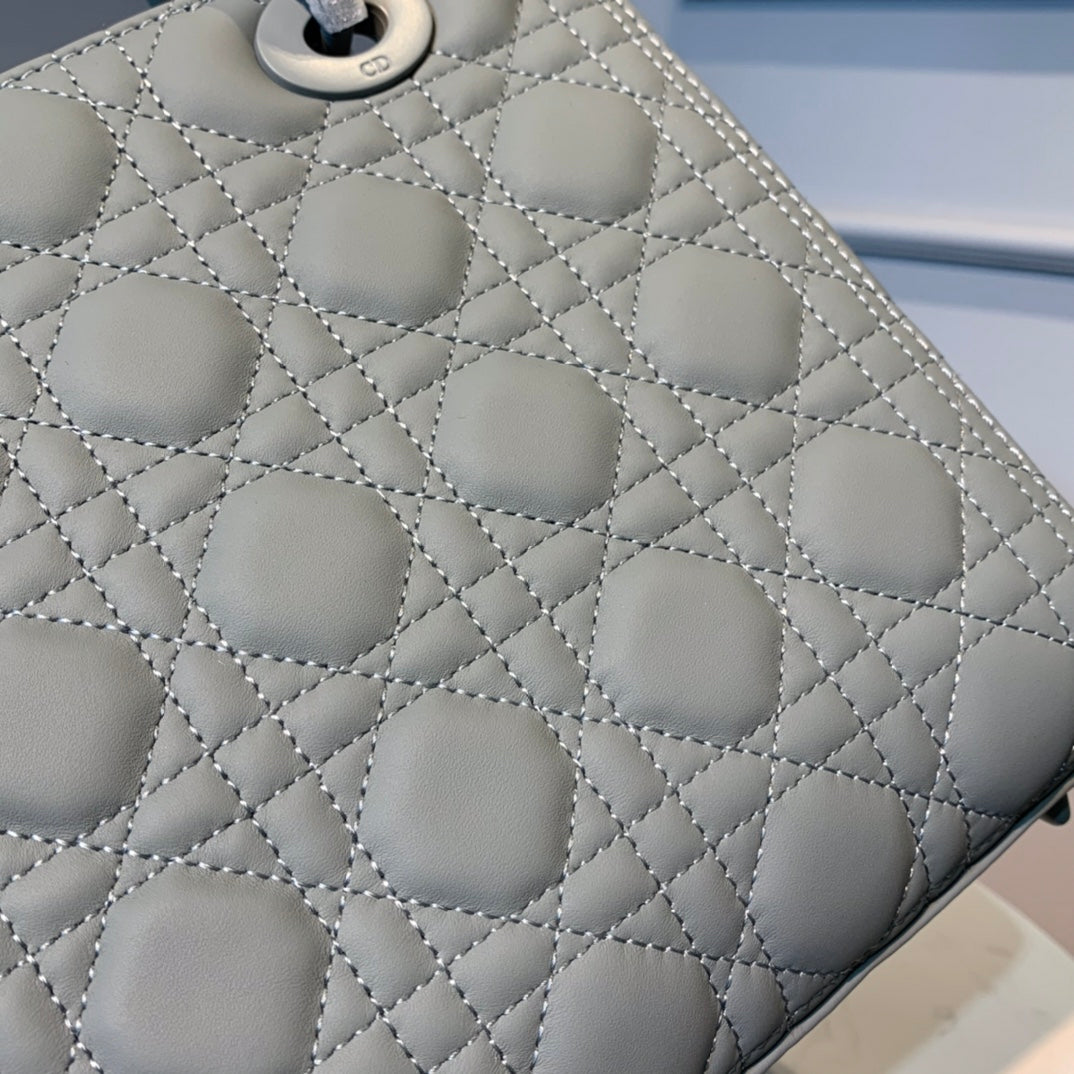 medium lady 24 matte grey calfskin matte grey hardware