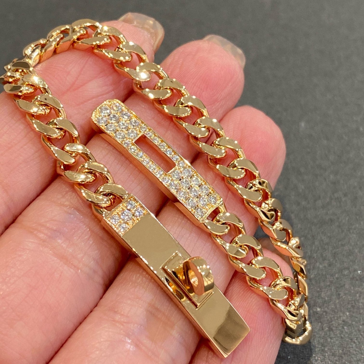 H Kelly Gourmette Gold Diamond Bracelet