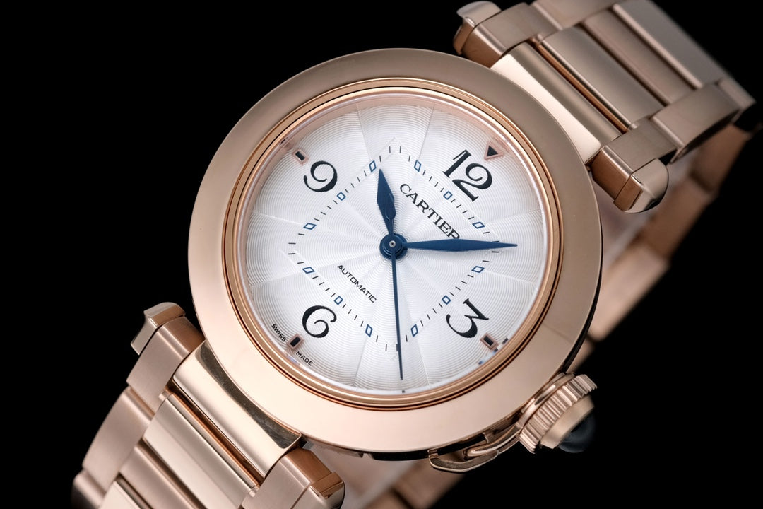 pasha 35mm automatic pink gold white dial