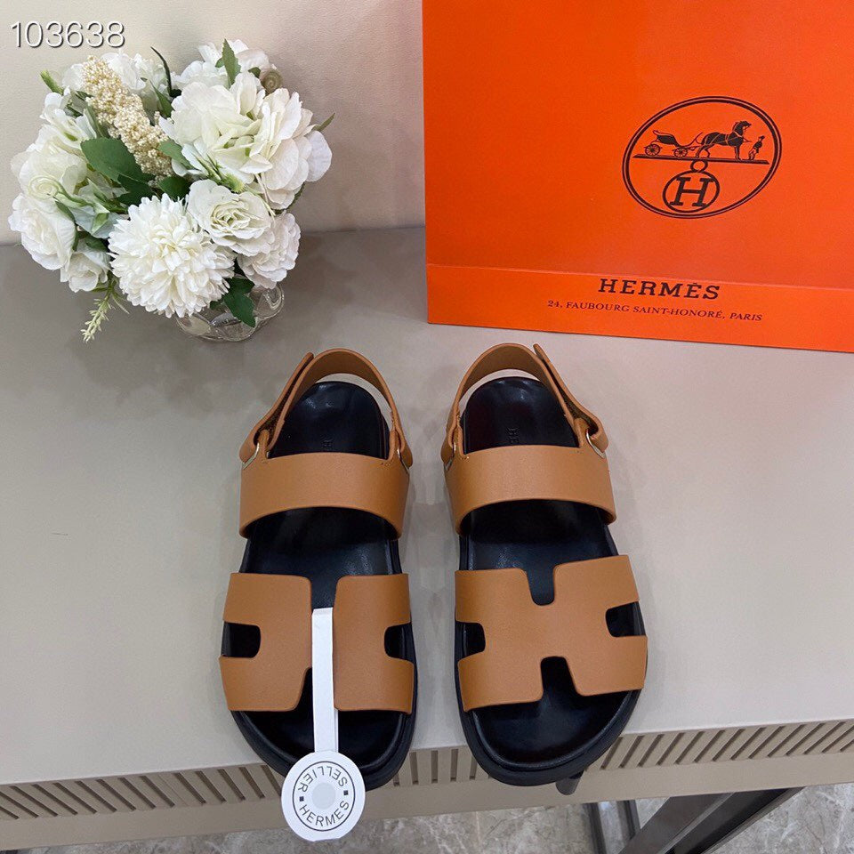 HM GENIUS SANDAL COPPER AND BLACK CALFSKIN