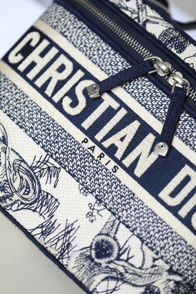 Dior 2025 Diortravel Vanity Bag 24cm Blue mix White Canvas