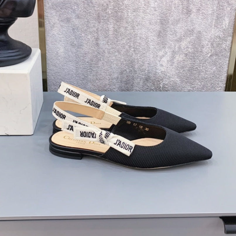 cd slingback flat black embroidery cotton ribbon