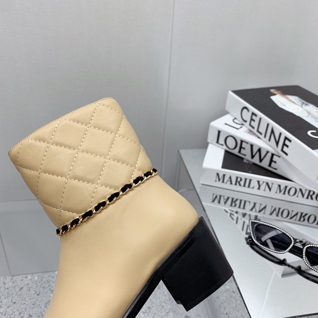 Chanel 2026 Quilted Chain Link Ankle Boots Leather 162183