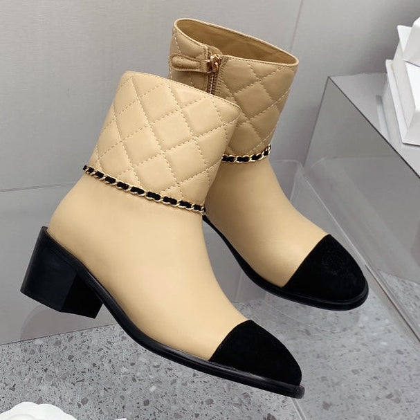 Chanel 2026 Quilted Chain Link Ankle Boots Leather 162183