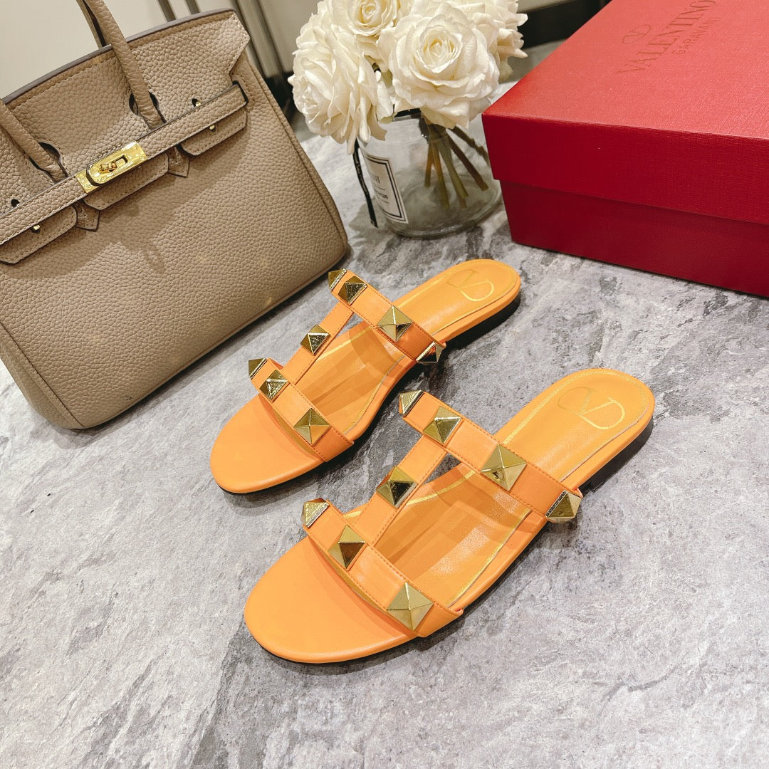 Valentino Roman Stud Sandals Flat Sheepskin