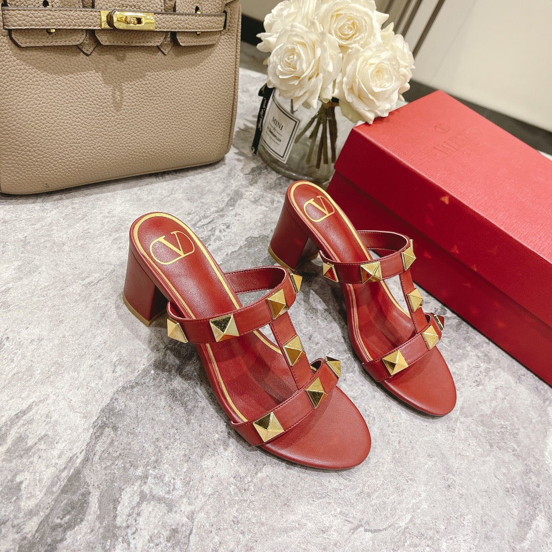 Valentino Roman Stud Sandals Heel Height Sheepskin