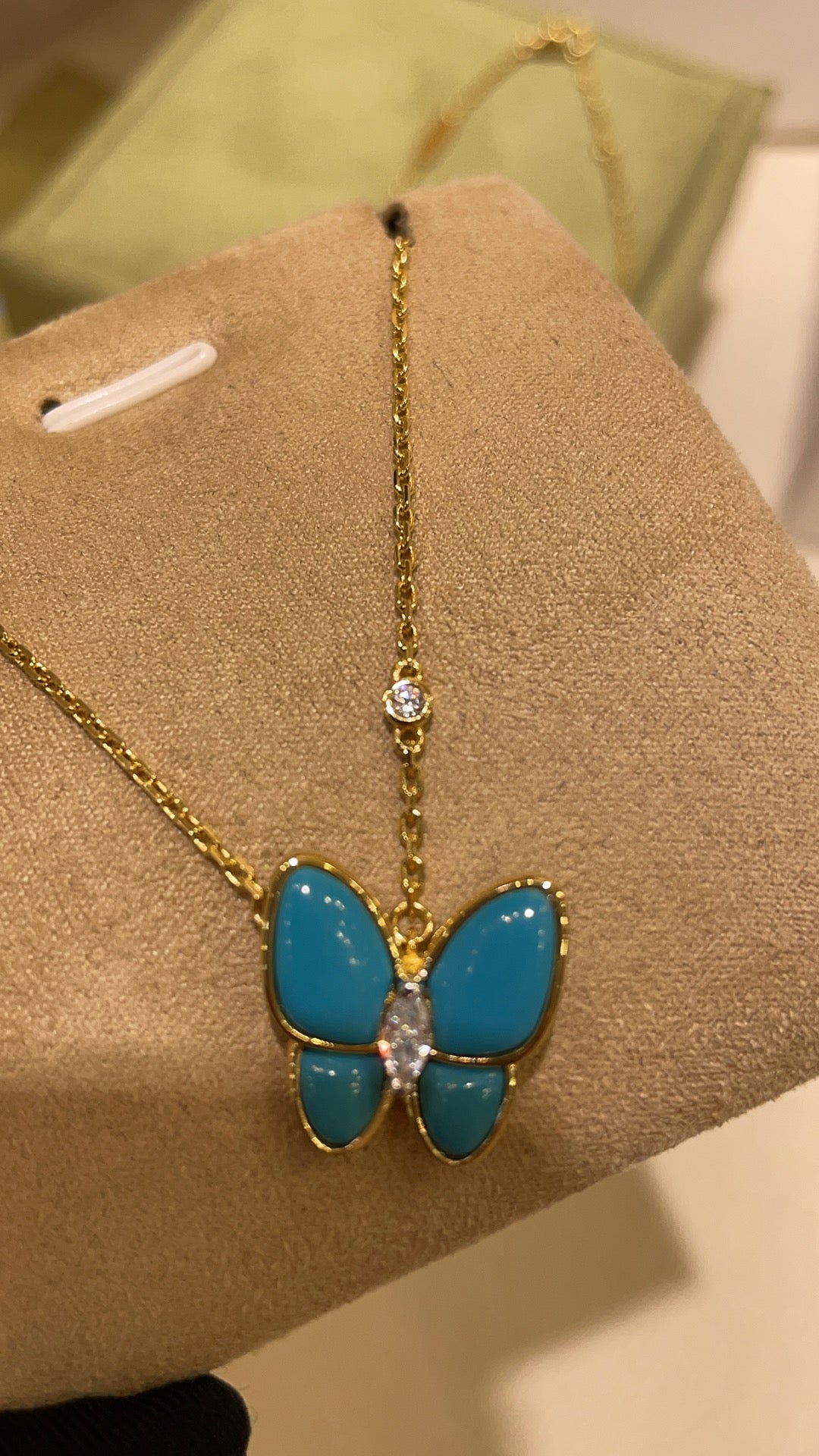 VCA Butterfly Turquoise Necklace Gold 1 Diamond