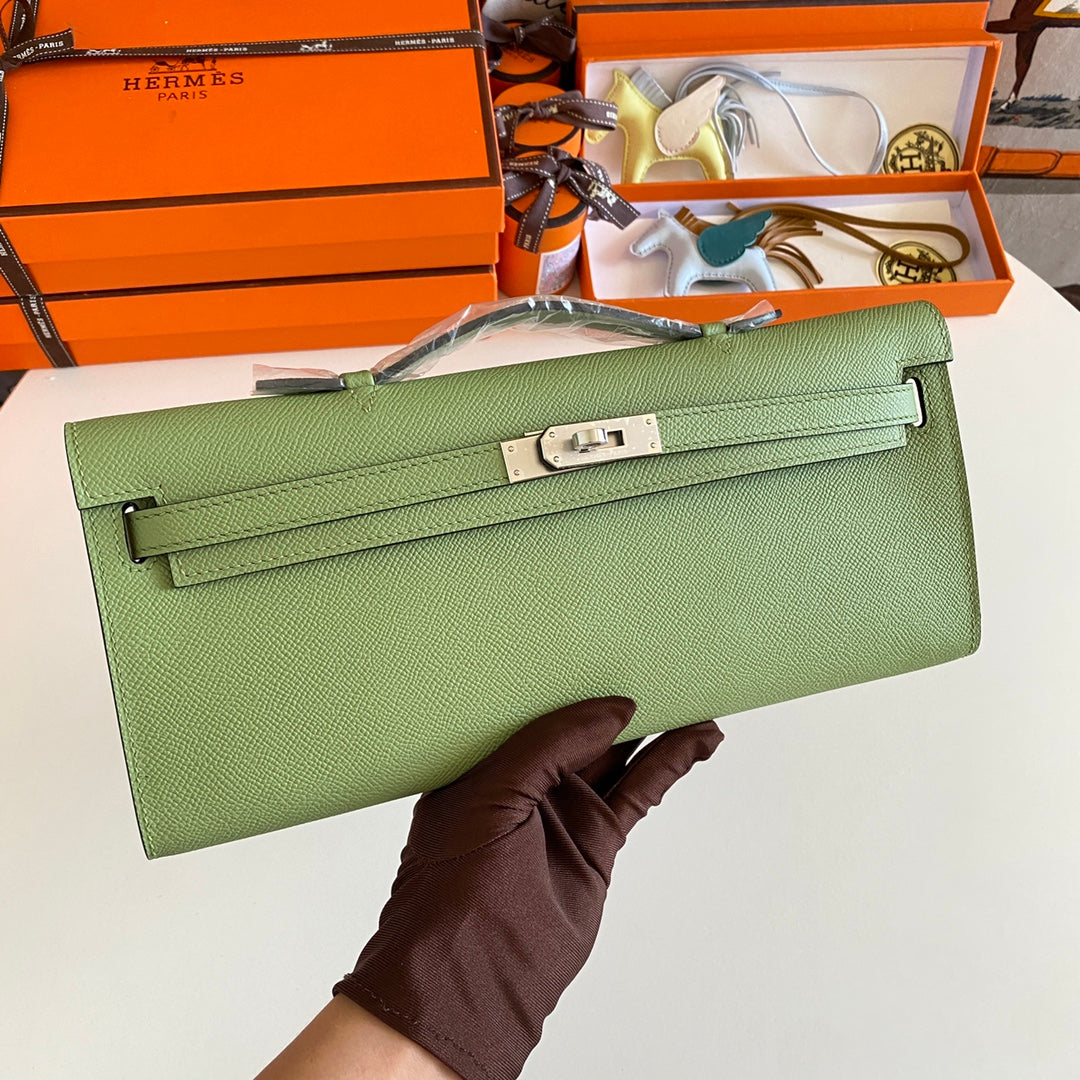 HM Kelly Cut 31 Olive Green Epsom Leather Silver Hardware 229044