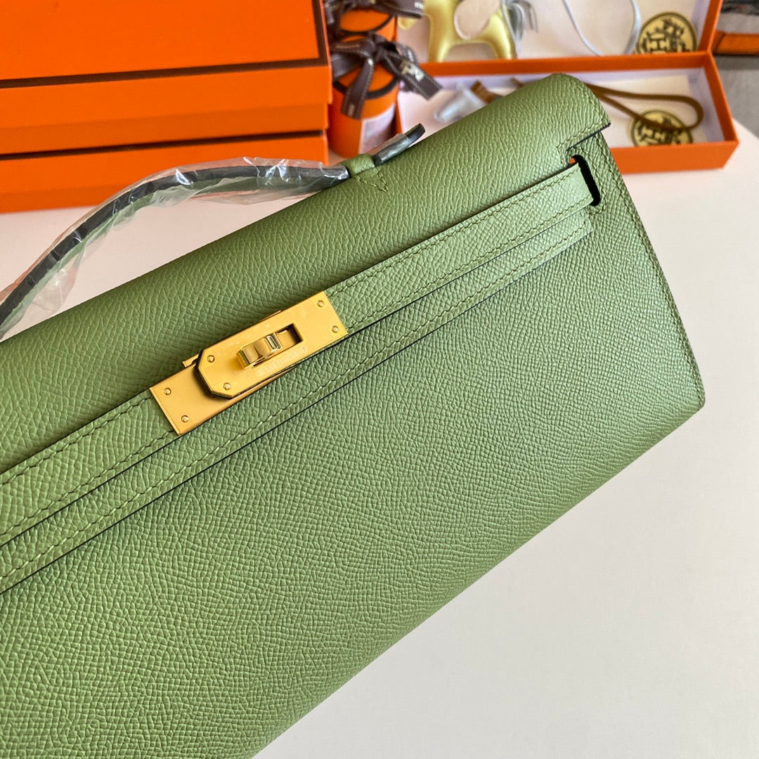 HM Kelly Cut 31 Olive Green Epsom Leather Gold Hardware 229045