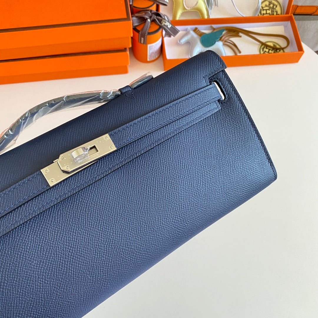 HM Kelly Cut 31 Night Blue Epsom Leather Silver Hardware 229048