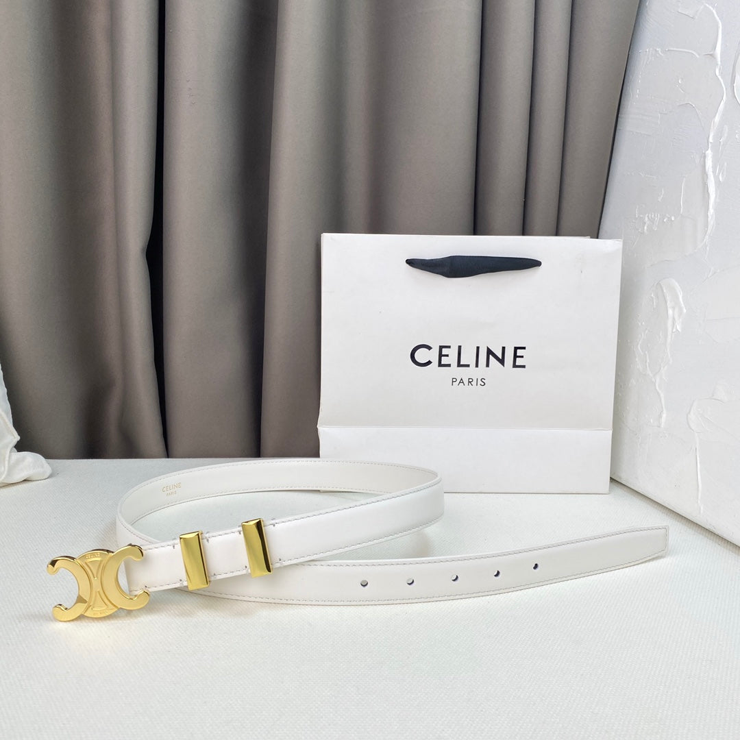 Medium Triomphe Belt 25mm White Calfskin Gold Loop Ghw