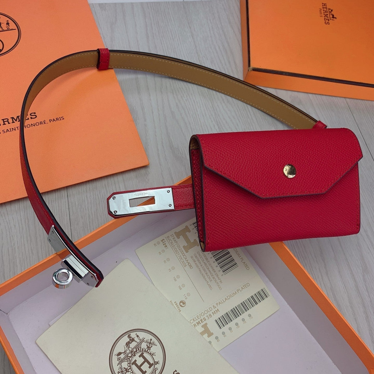 hm kelly belt 18mm with pocket dark red calfskin