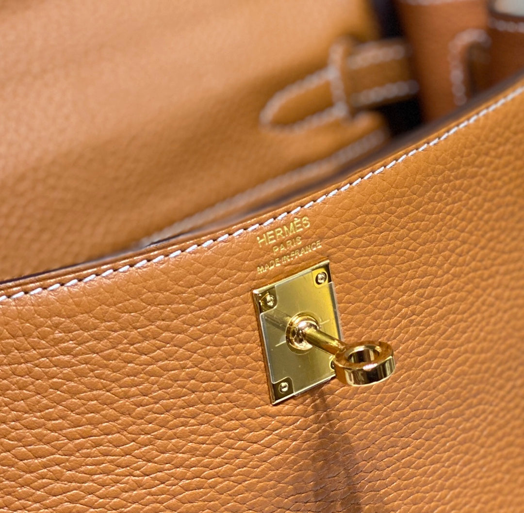 HM KELLY 28CM TAN TOGO GOLD HARDWARE