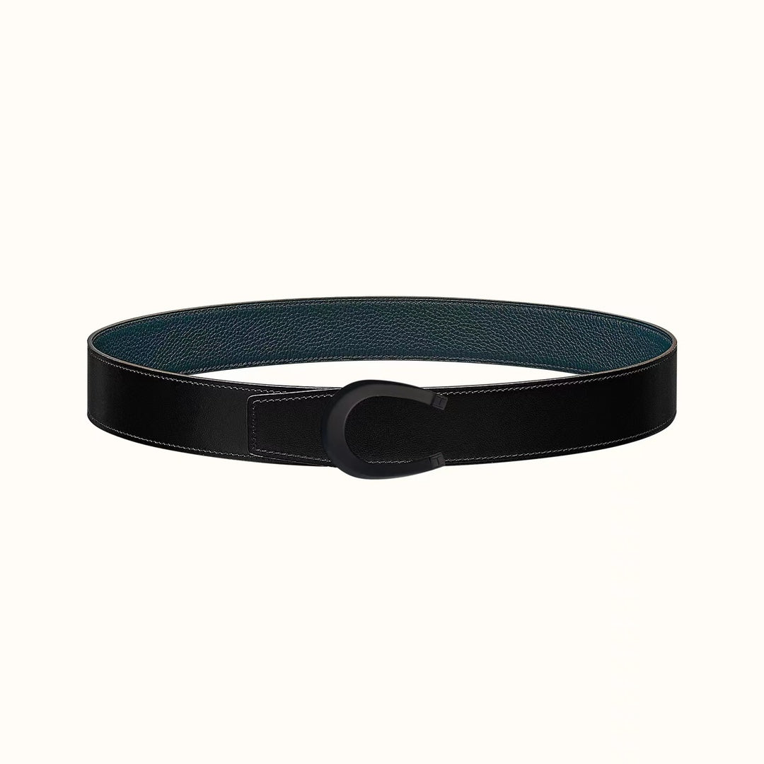 HM LUCK BELT BUCKLE & REVERSIBLE BLACK AND NAVY BLUE LEATHER STRAP 38MM