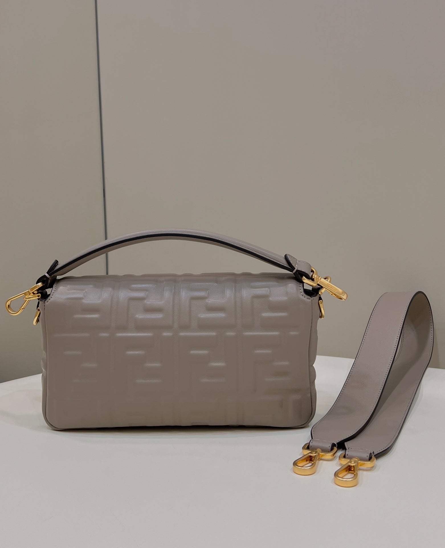 Baguette 27cm Dove Grey Lambskin Gold Hardware