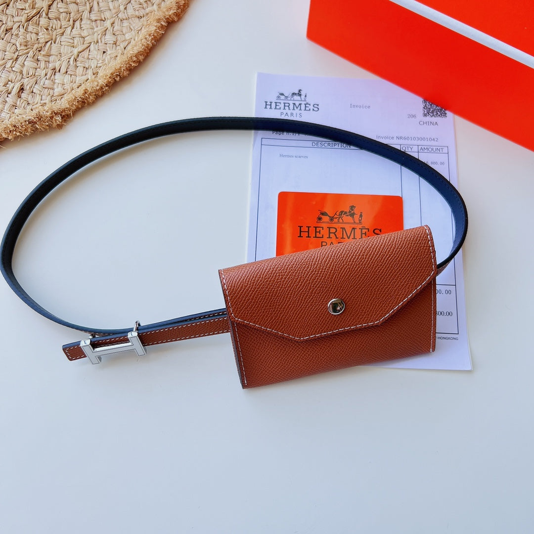 focus belt 13mm with kelly pocket brown epsom silver buckle