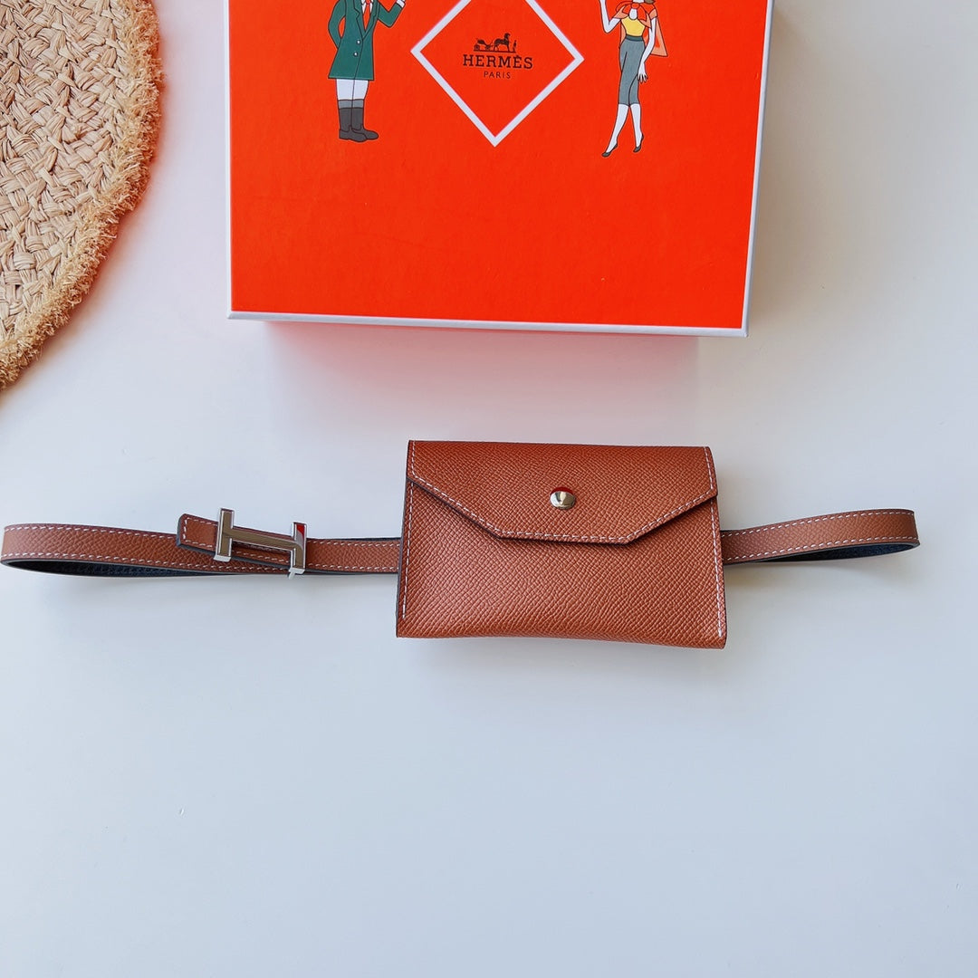 focus belt 13mm with kelly pocket brown epsom silver buckle