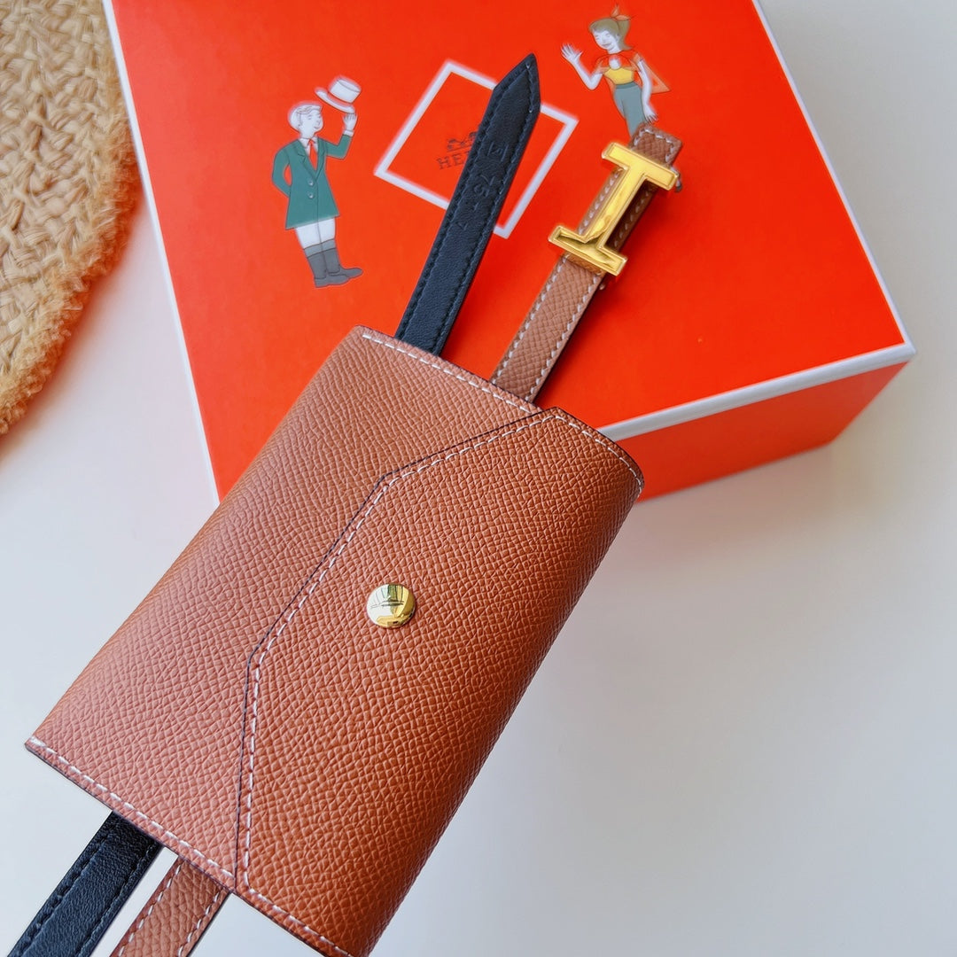 focus belt 13mm with kelly pocket brown epsom gold buckle