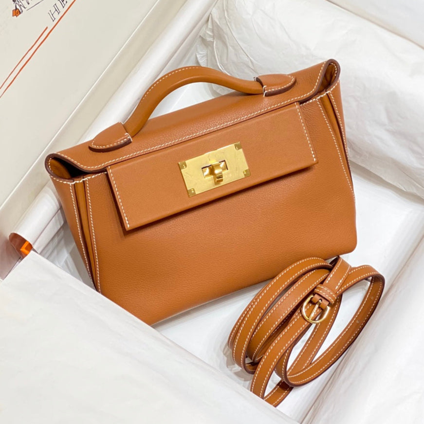 Hermes Bag Brown with Gold Buckle Calfkin 250264