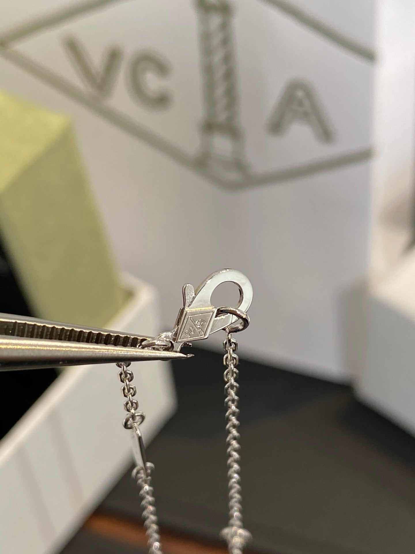 VCA Clover Vintage Turquoise Sliver 1 Diamond Necklace