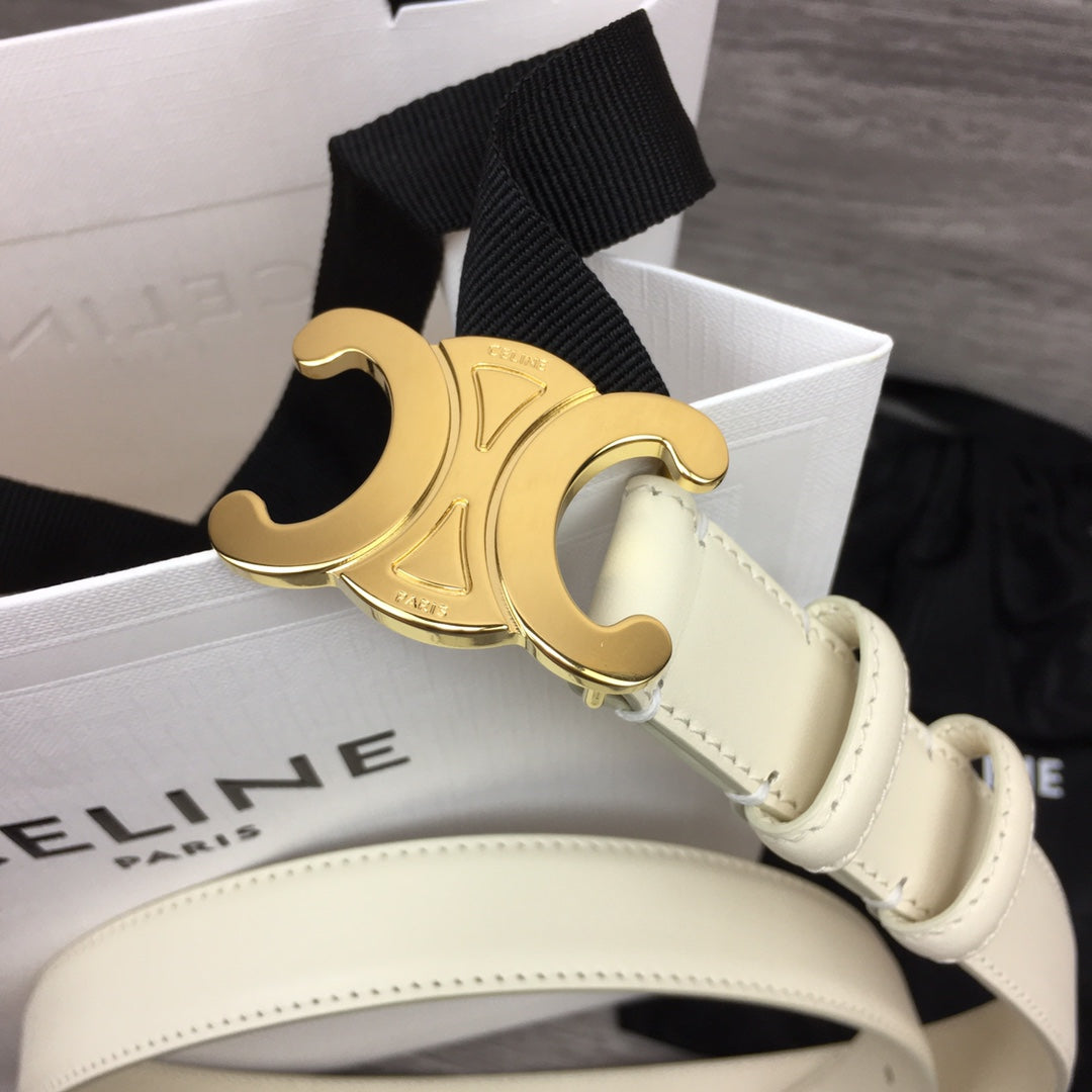 CL MEDIUM 25 MM TRIOMPHE BELT IN WHITE LEATHER GOLD HARDWARE