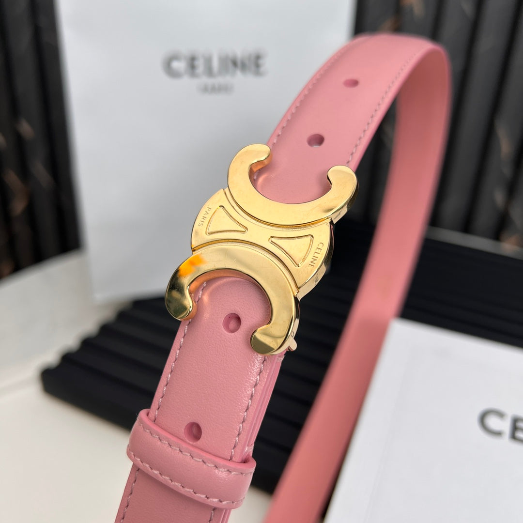 CEL 25mm Medium Triomphe Belt in Taurillon Pink Leather 176286