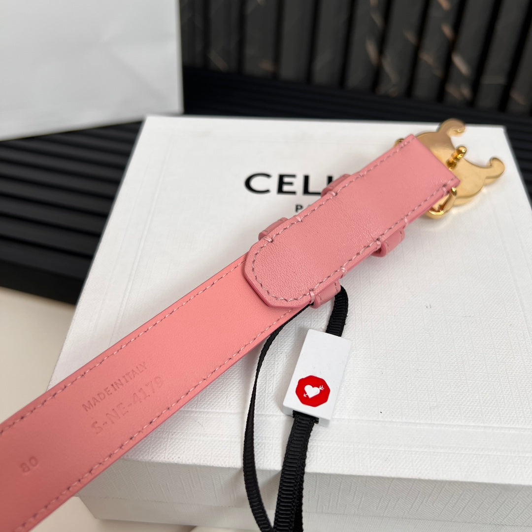 CEL 25mm Medium Triomphe Belt in Taurillon Pink Leather 176286