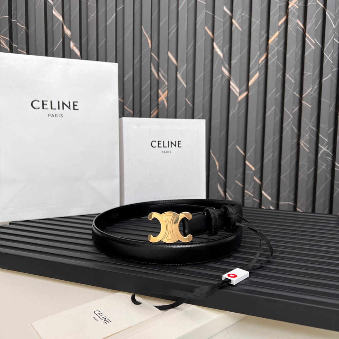 CL TRIOMPHE 25 MM BELT IN BLACK SOLF CALFSKIN GOLD HARDWARE
