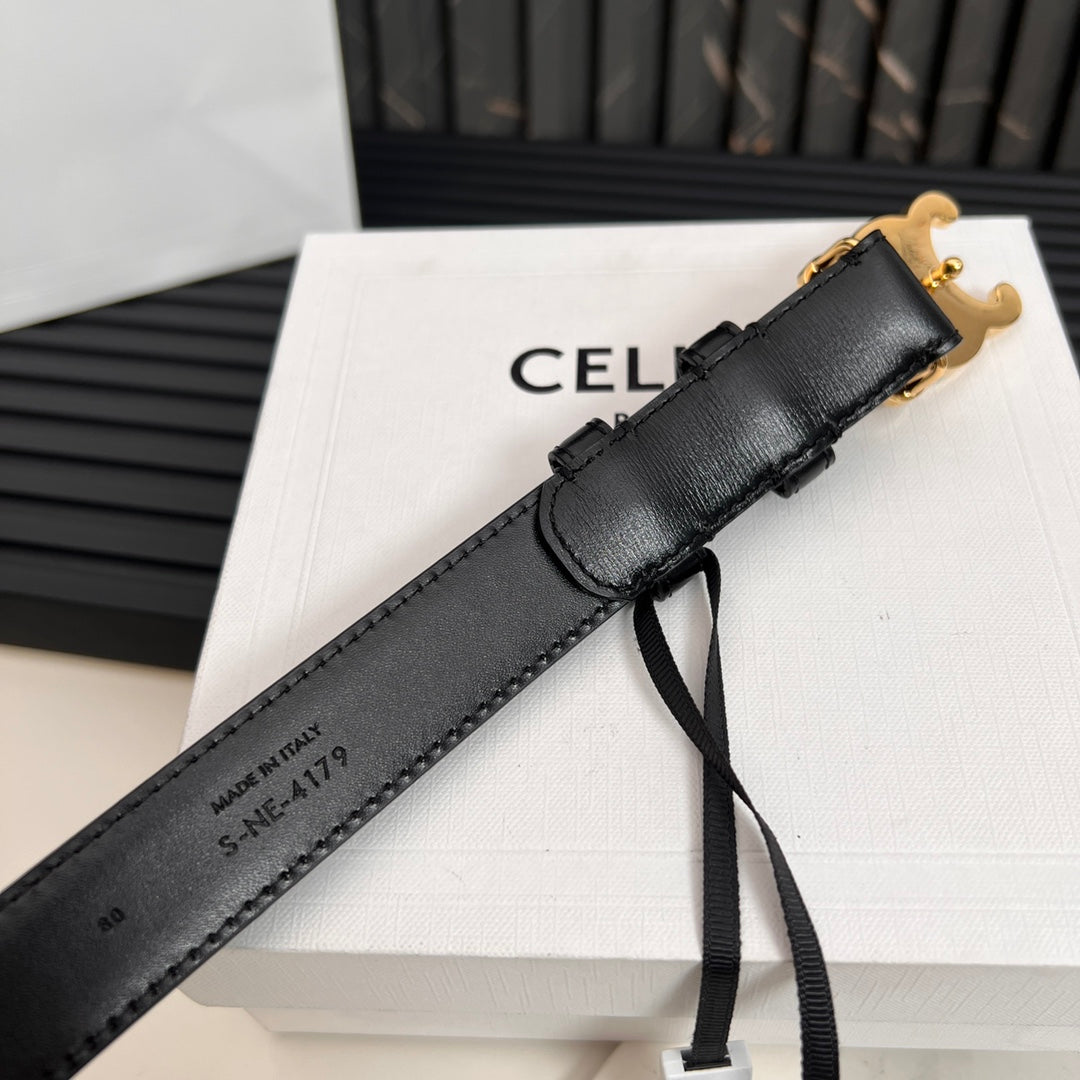 CEL 25mm Medium Triomphe Belt in Taurillon Black Leather 176283