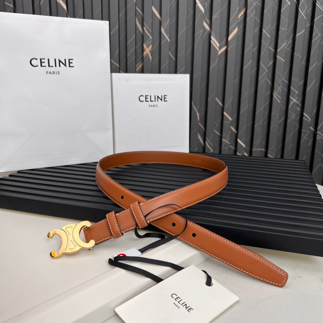 CEL 25mm Medium Triomphe Belt in Taurillon Brown Leather 176284