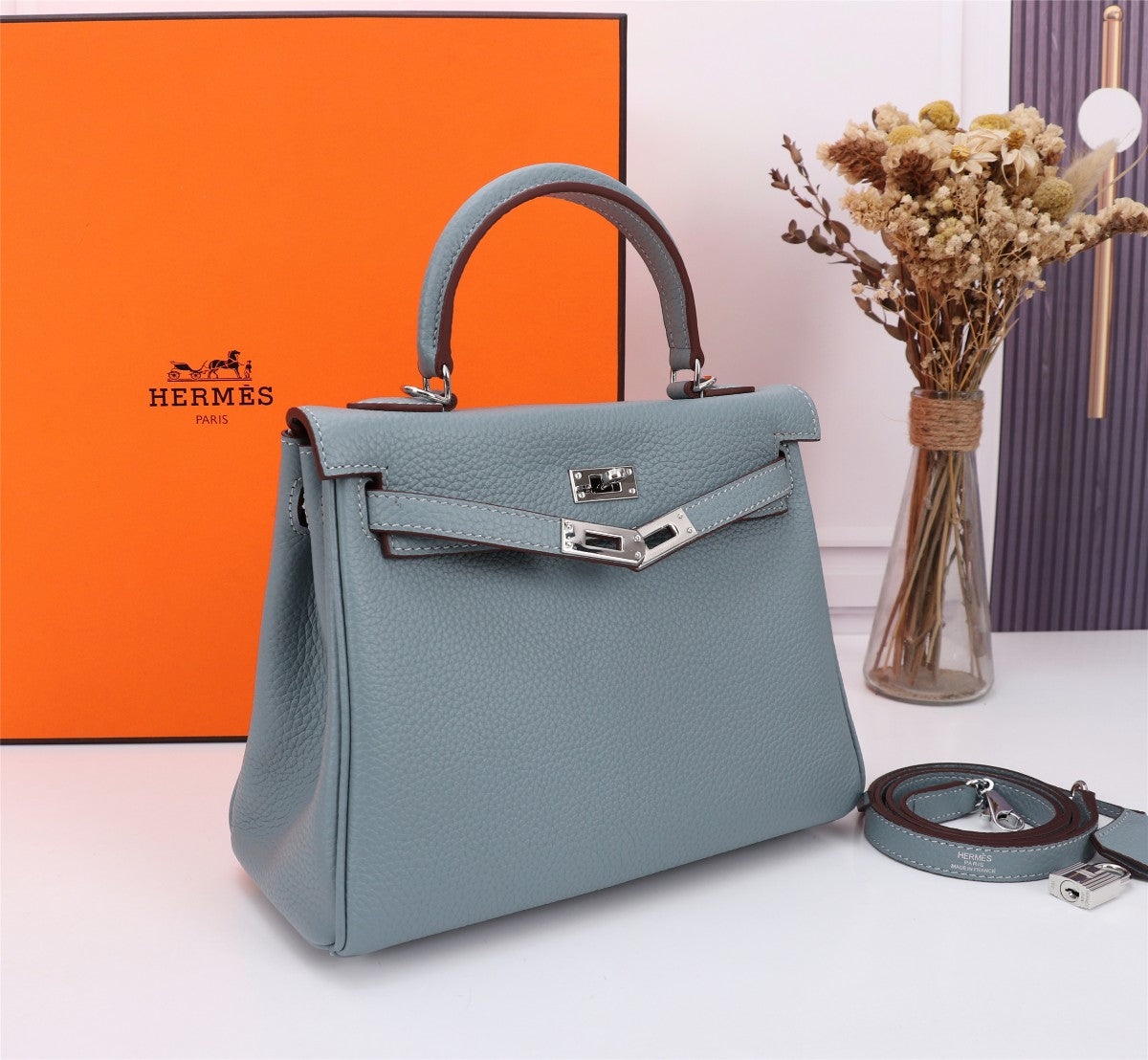 HM KELLY BAG 28 TEMPERED GRAY TOGO SILVER HARDWARE