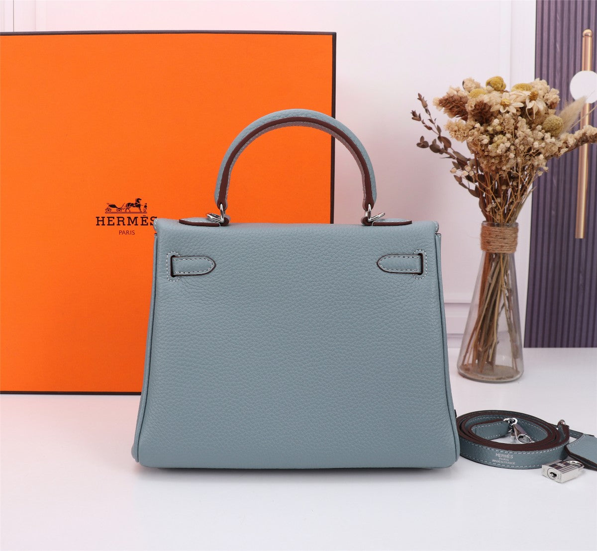 HM KELLY BAG 28 TEMPERED GRAY TOGO SILVER HARDWARE