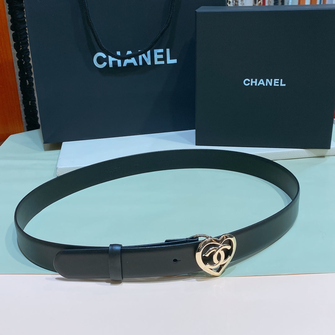 Chanel 2026 Heart Buckle Belt 30mm Calfskin