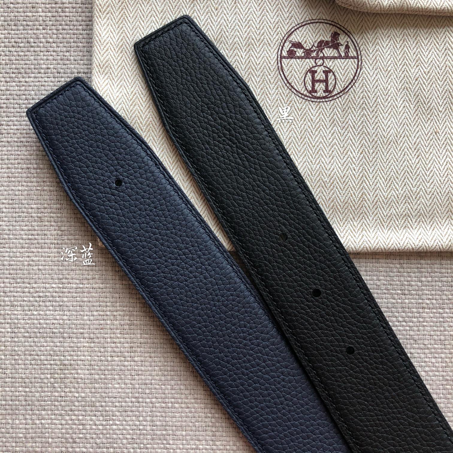 HM BELT BUCKLE & REVERSIBLE BLACK LEATHER STRAP 38MM SILVER HARDWARE